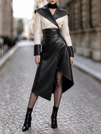 Vintage Big Lapel Spliced Irregular Hem Midi Dress
