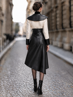 Vintage Big Lapel Spliced Irregular Hem Midi Dress
