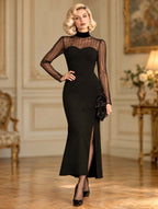 Vintage Sheer Sleeve Sweetheart Midi Dress