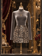Vintage Velvet Spliced Leopard Print Mini Dress