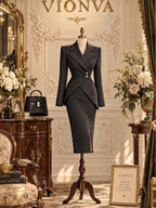 Vintage Pinstripe Midi Pencil Skirt