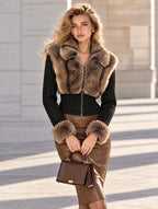 Vintage Faux Fur Trim Knit Zip Jacket