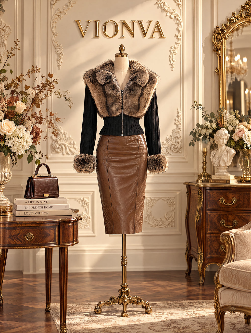 Vintage Faux Fur Trim Knit Zip Jacket