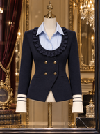 Vintage Faux Two-Piece Spliced Shirt Collar Woolen Coat