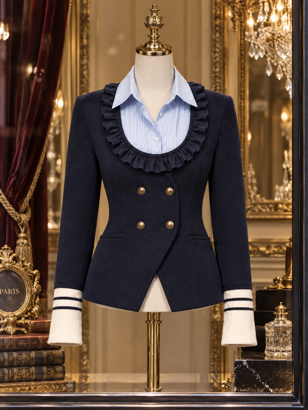 Vintage Faux Two-Piece Spliced Shirt Collar Woolen Coat