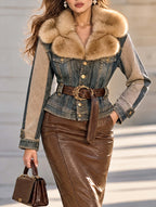 Vintage Faux Fur Collar Denim Jacket