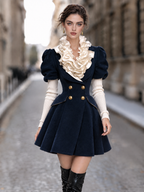 Vintage Detachable Ruffled Hem A-Line Skirt Blazer