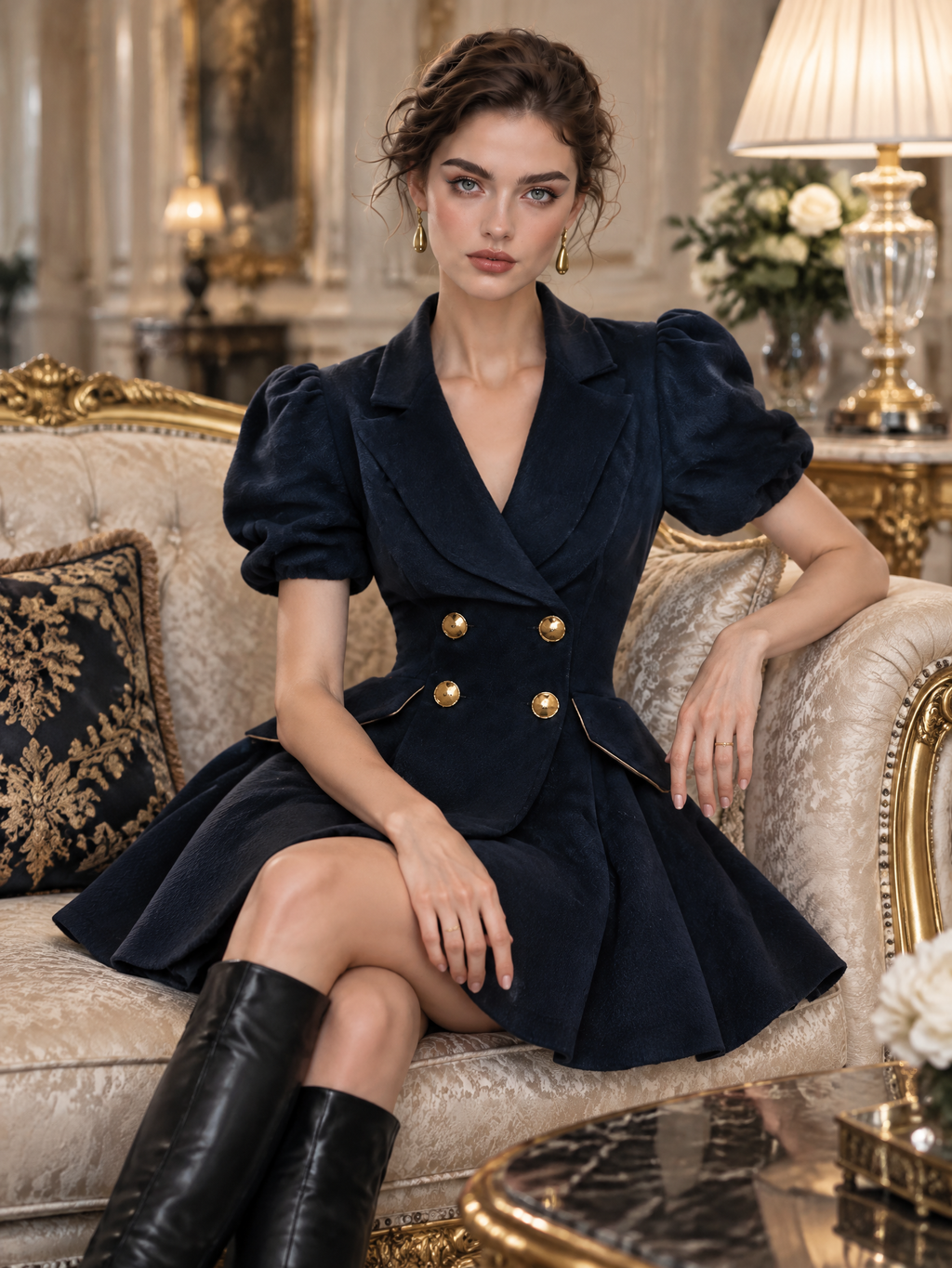 Vintage Detachable Ruffled Hem A-Line Skirt Blazer