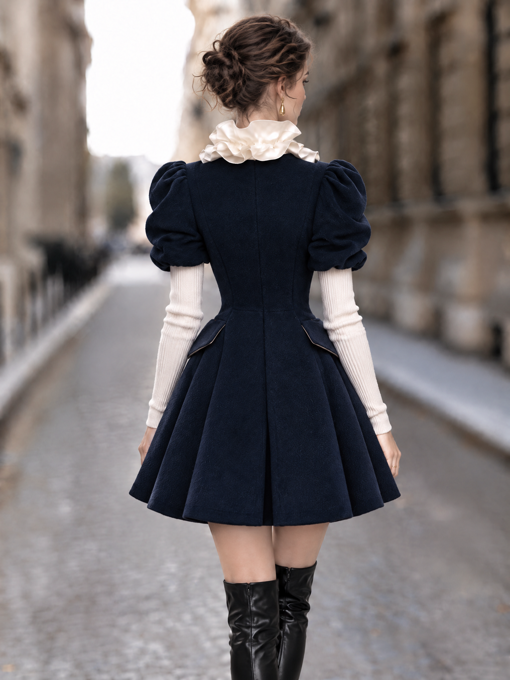 Vintage Detachable Ruffled Hem A-Line Skirt Blazer
