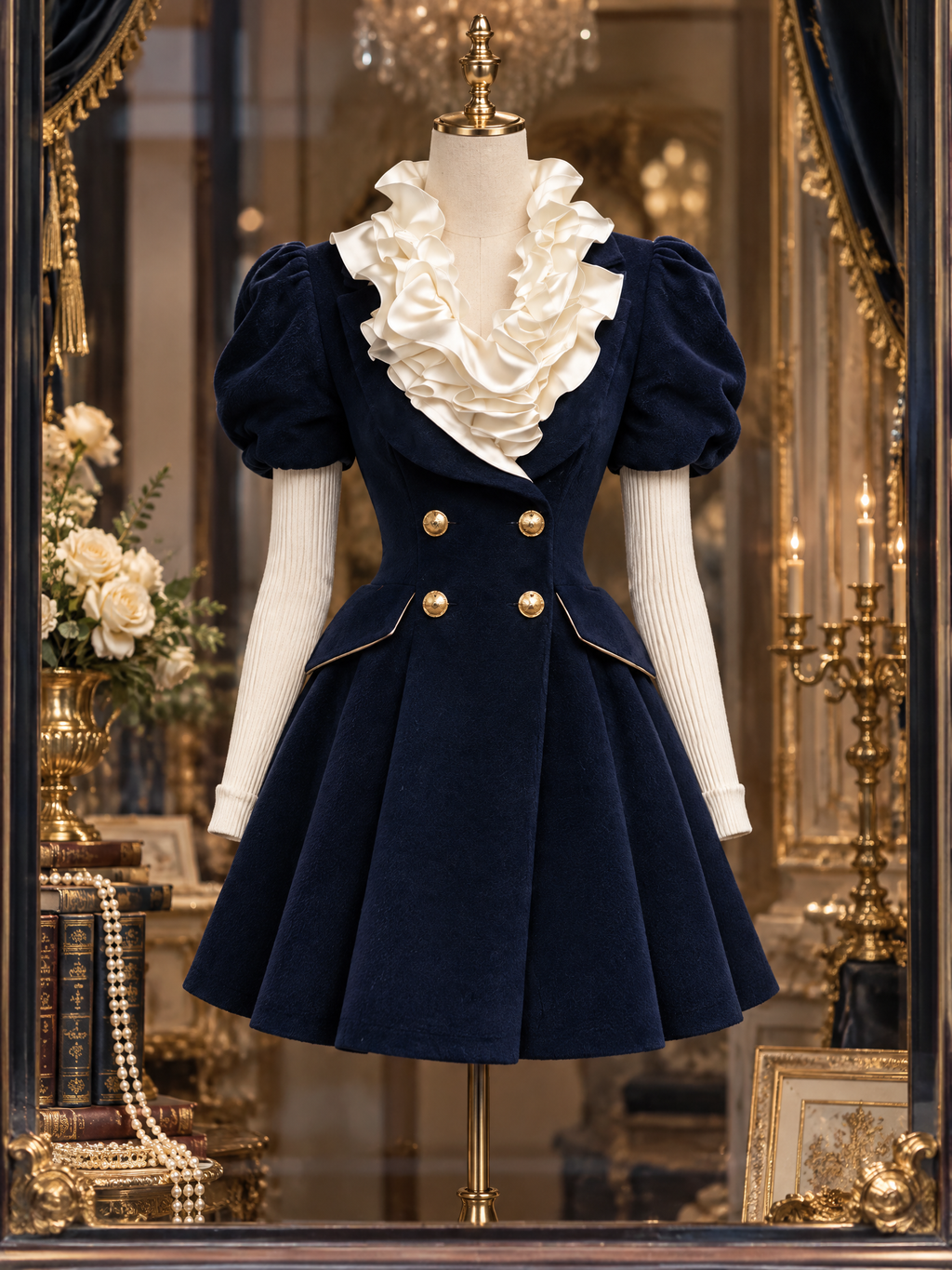 Vintage Detachable Ruffled Hem A-Line Skirt Blazer