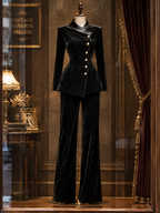 Vintage Velvet Offset Placket Blazer & Pants Two Piece Set