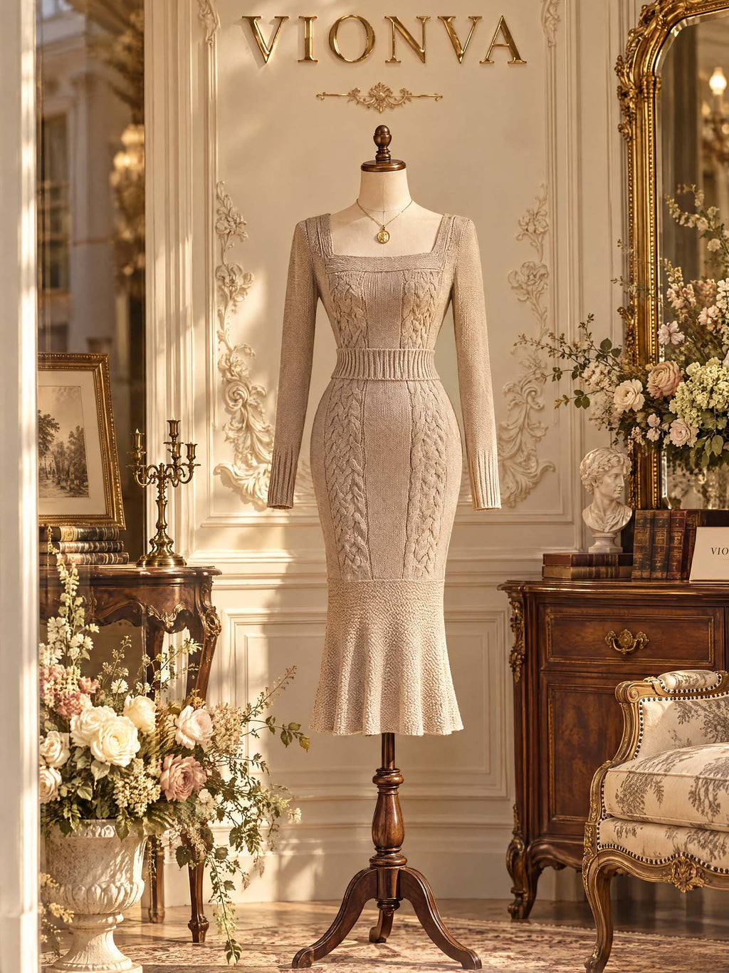 Vintage Cable Knit Midi Dress
