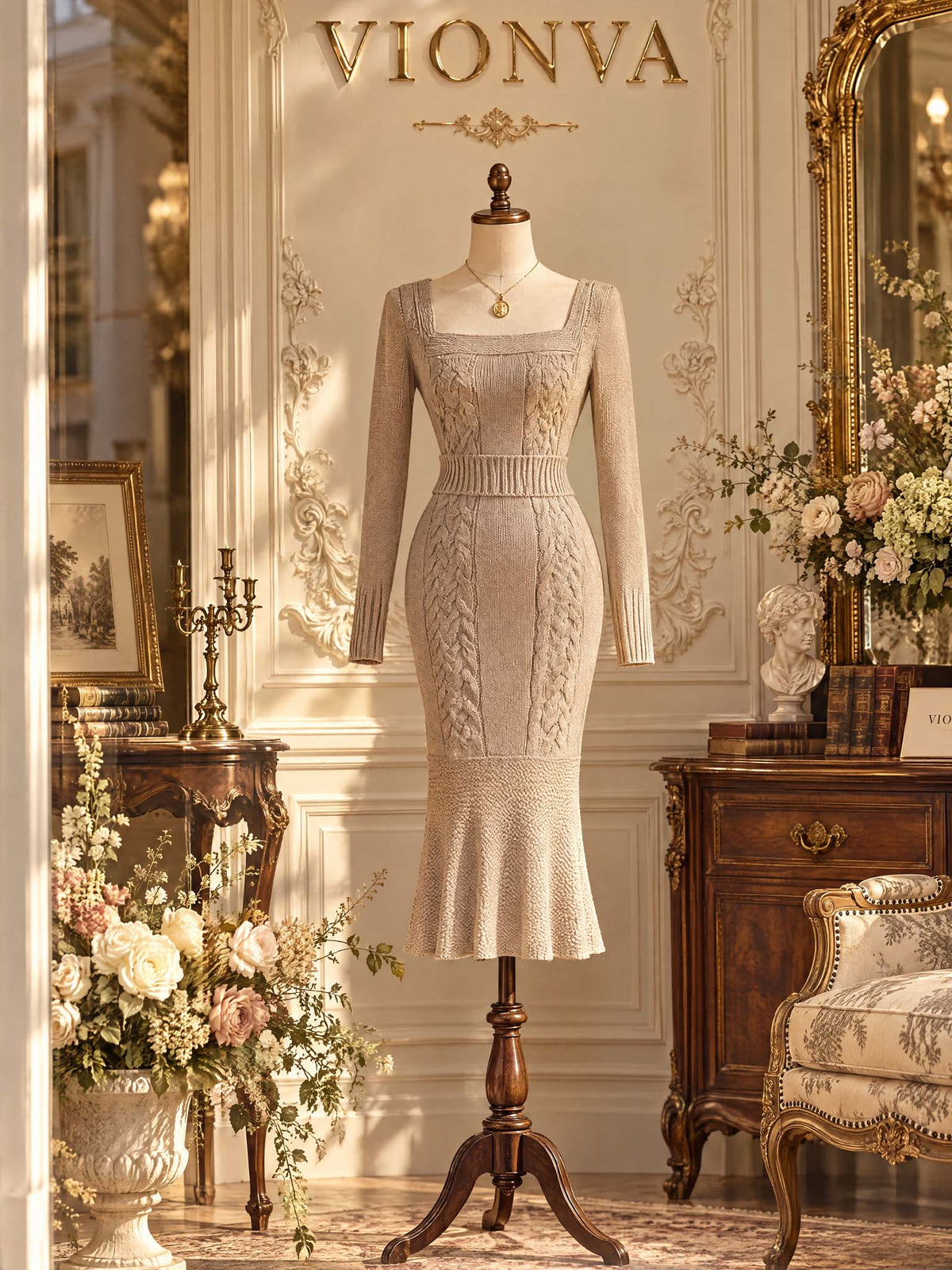 Vintage Cable Knit Midi Dress