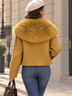 Vintage Mustard Faux Fur Shawl Collar Cropped Jacket