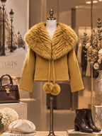 Vintage Mustard Faux Fur Shawl Collar Cropped Jacket