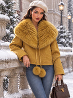 Vintage Mustard Faux Fur Shawl Collar Cropped Jacket