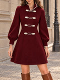 Vintage Burgundy Wool Blend Buckle Fit Flare Dress