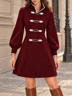 Vintage Burgundy Wool Blend Buckle Fit Flare Dress
