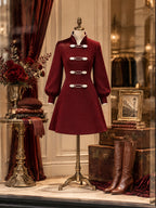 Vintage Burgundy Wool Blend Buckle Fit Flare Dress