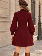 Vintage Burgundy Wool Blend Buckle Fit Flare Dress