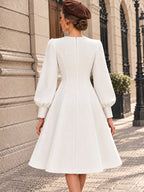 Vintage White Floral Embroidered Frog Button A Line Dress