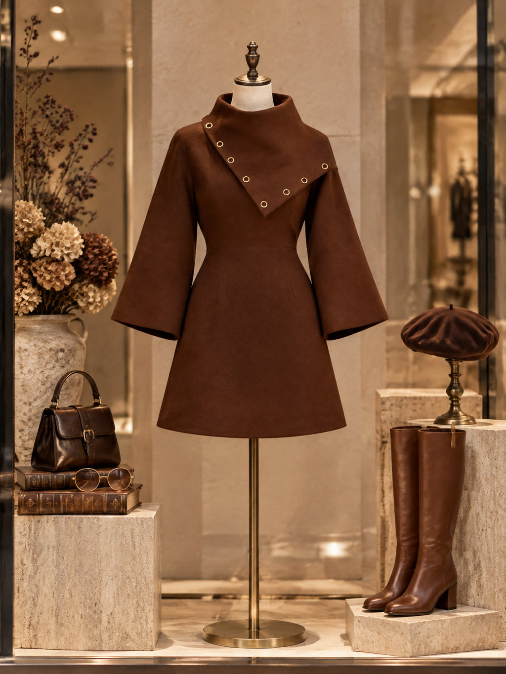 Vintage Brown Bell Sleeve Mini Dress