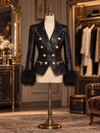 Vintage Windproof Faux Leather Gold Zip Faux Fur Cuff Jacket