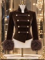Vintage Stand Collar Double Breasted Furry Cuff Fall Winter Coat