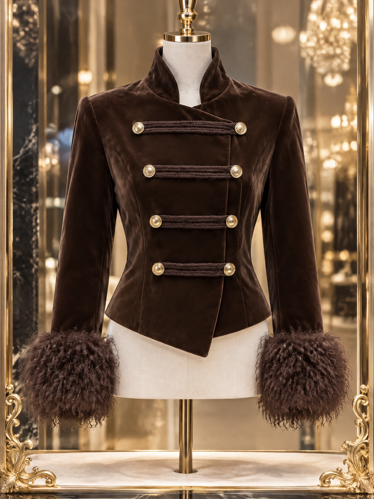 Vintage Stand Collar Double Breasted Furry Cuff Fall Winter Coat