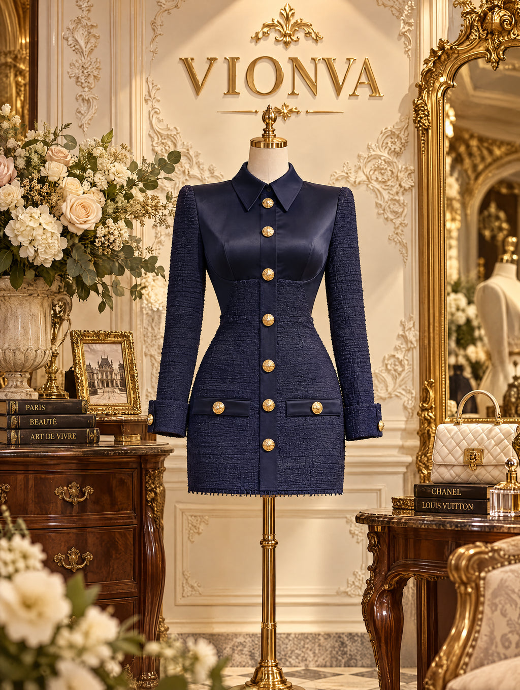 Vintage Navy Tweed Mini Dress