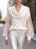 Vintage Sequin Mesh Panel Cowl Neck Knit Top