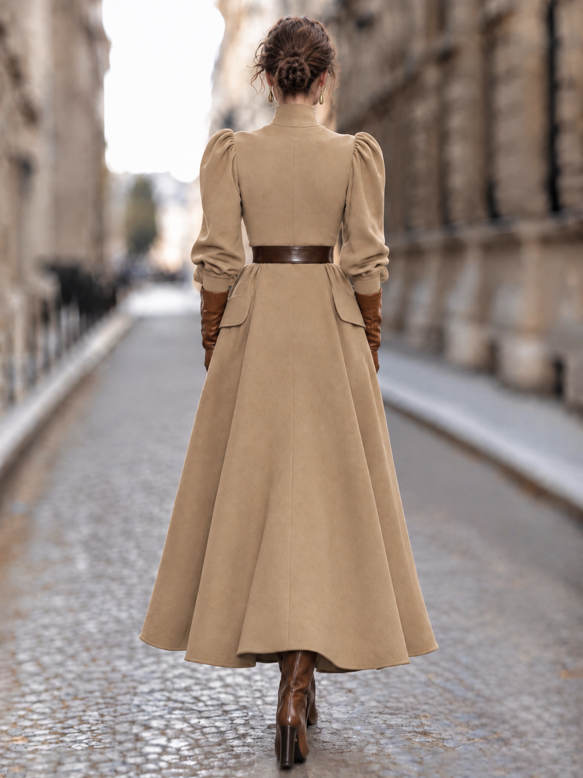 Vintage Turtleneck Knit Splice Side Slit Maxi Dress