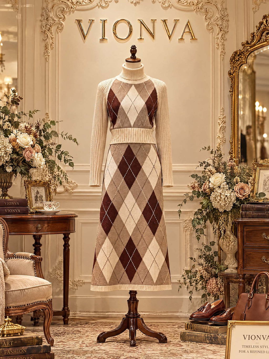 Vintage Diamond Knit Midi Skirt