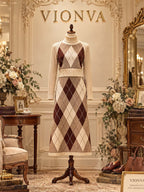 Vintage Diamond Knit Midi Skirt