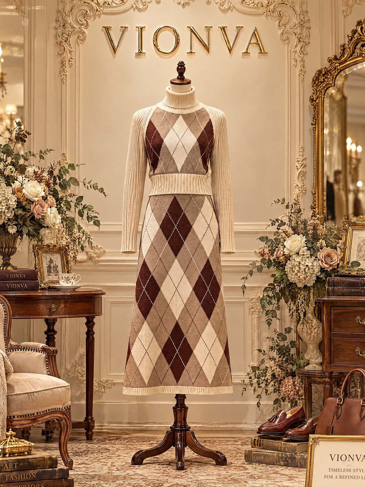 Vintage Diamond Knit Midi Skirt