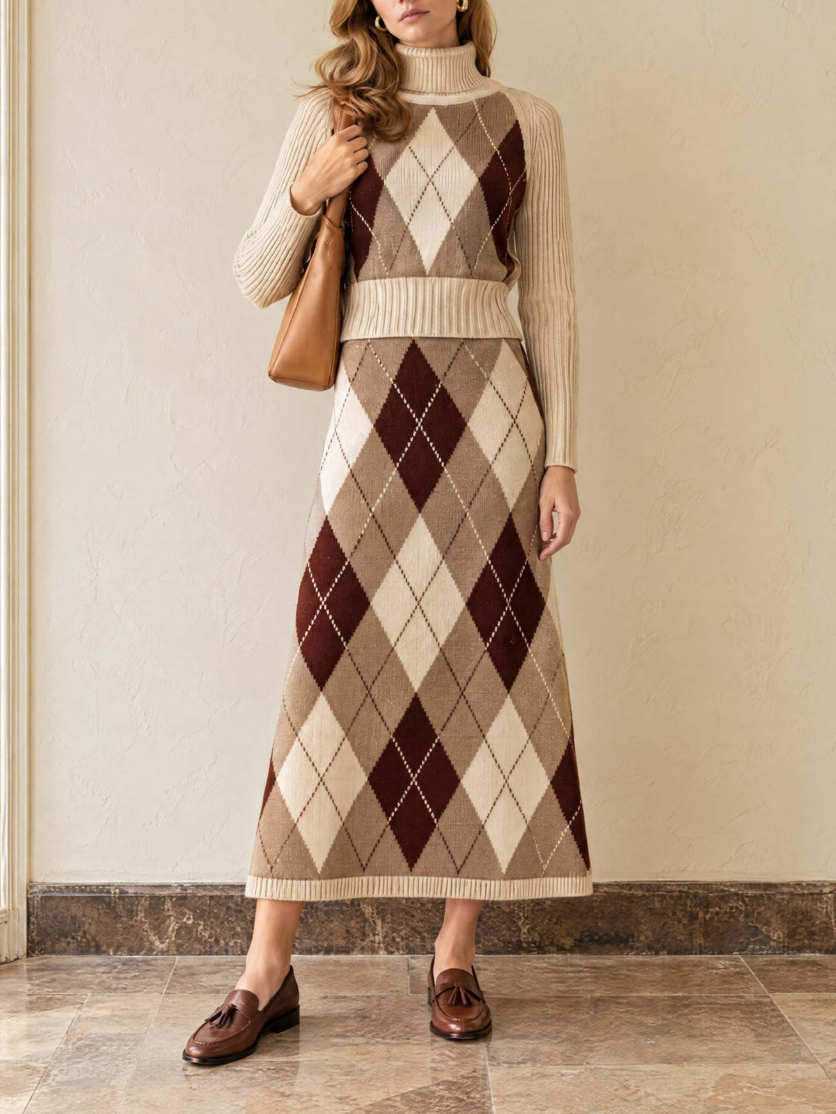 Vintage Diamond Knit Midi Skirt