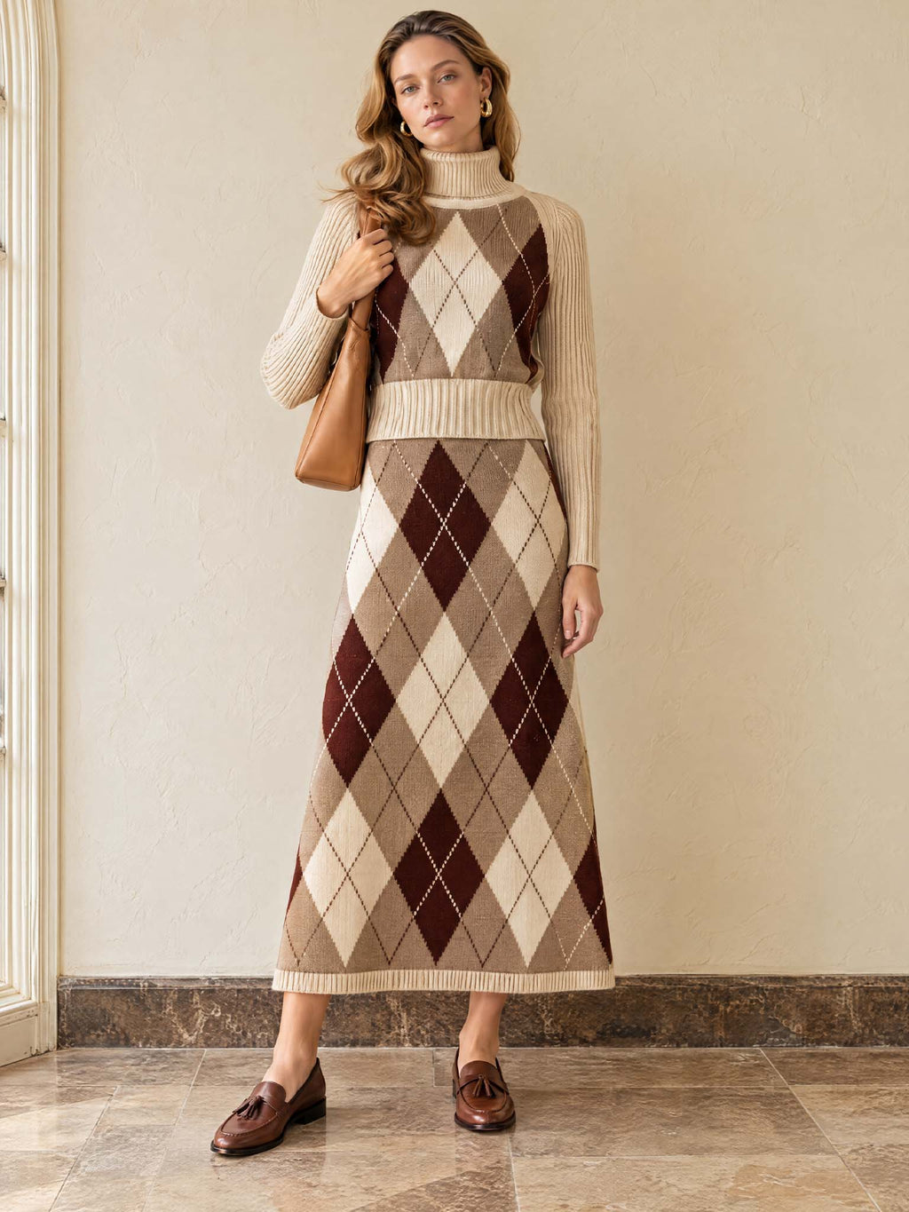 Vintage Diamond Knit Midi Skirt
