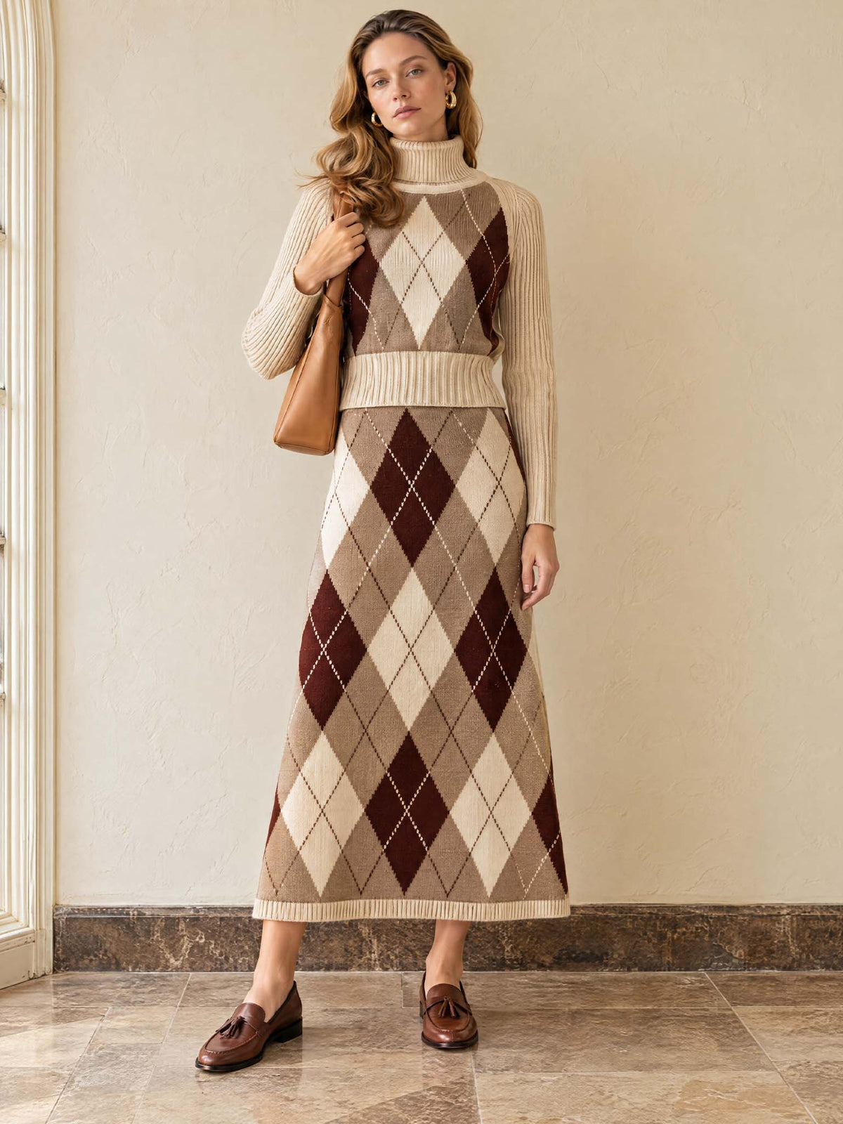 Vintage Diamond Knit Midi Skirt