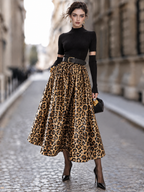 Vintage Knit Splice Sequin Leopard Print Midi Dress