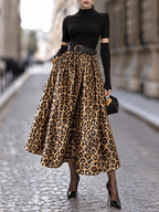 Vintage Knit Splice Sequin Leopard Print Midi Dress