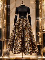 Vintage Knit Splice Sequin Leopard Print Midi Dress