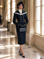 Vintage Wool Blend Navy Double-Breasted Sailor Collar Coat