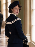 Vintage Wool Blend Navy Double-Breasted Sailor Collar Coat