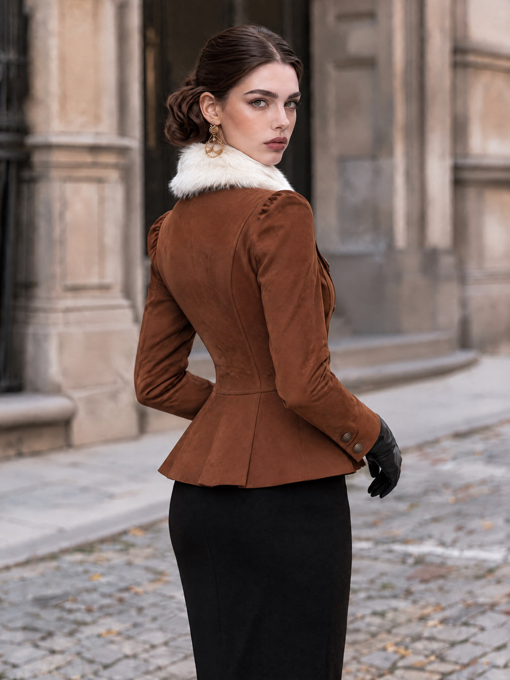 Women's Brown Faux Suede Peplum Jacket
