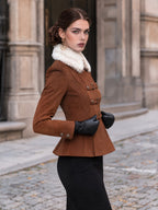 Women's Brown Faux Suede Peplum Jacket