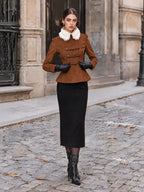 Women's Brown Faux Suede Peplum Jacket