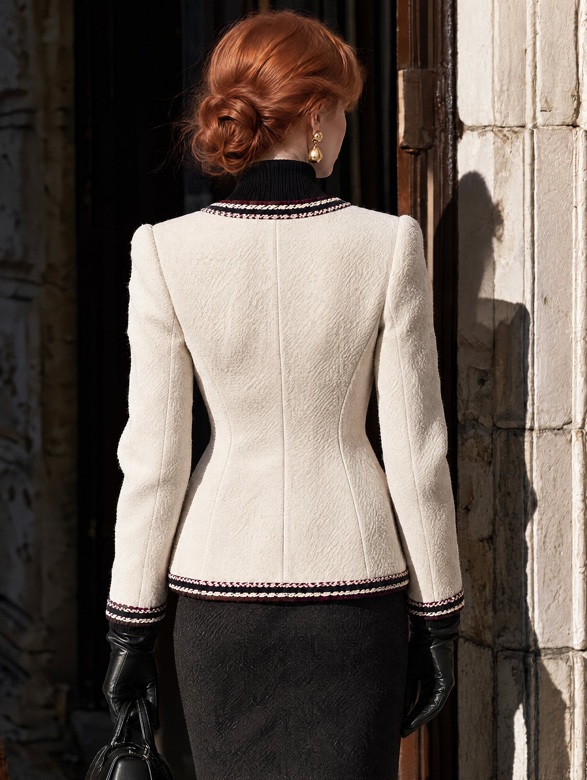 Vintage Contrast Trim Tweed Jacket