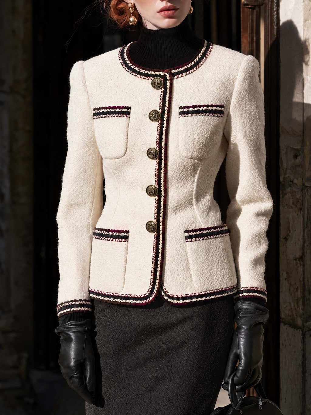 Vintage Contrast Trim Tweed Jacket