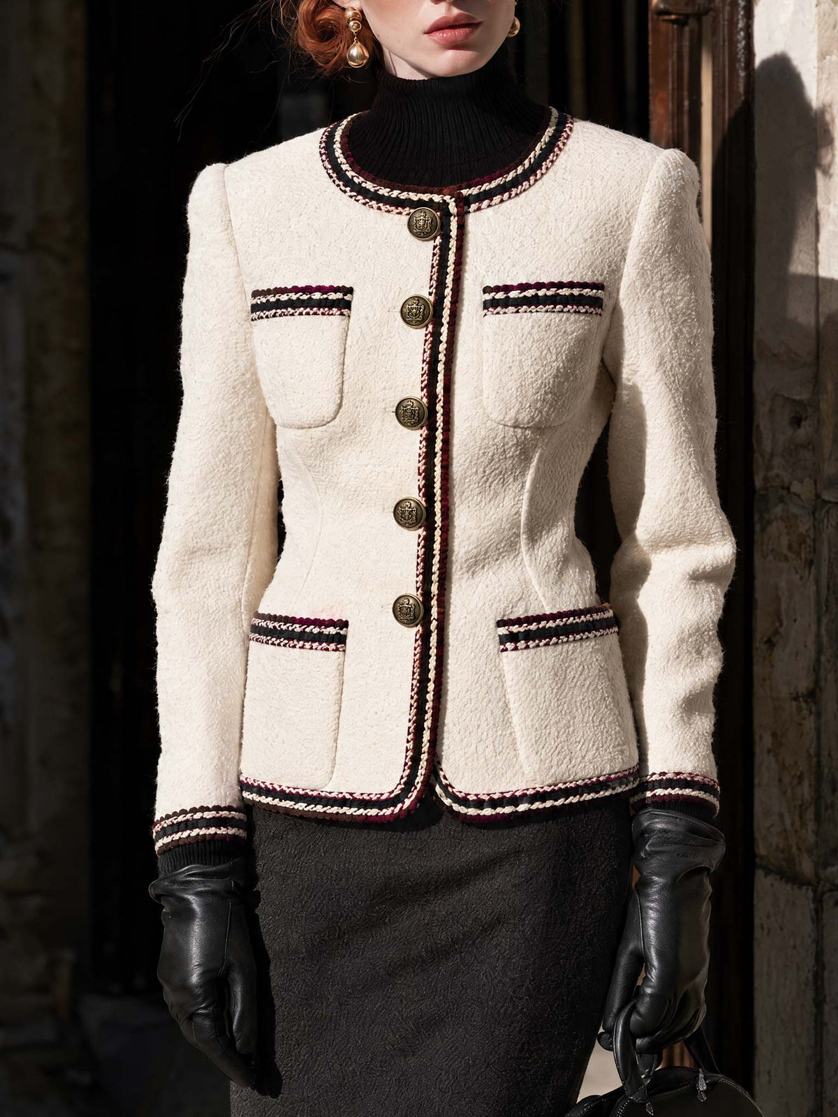 Vintage Contrast Trim Tweed Jacket