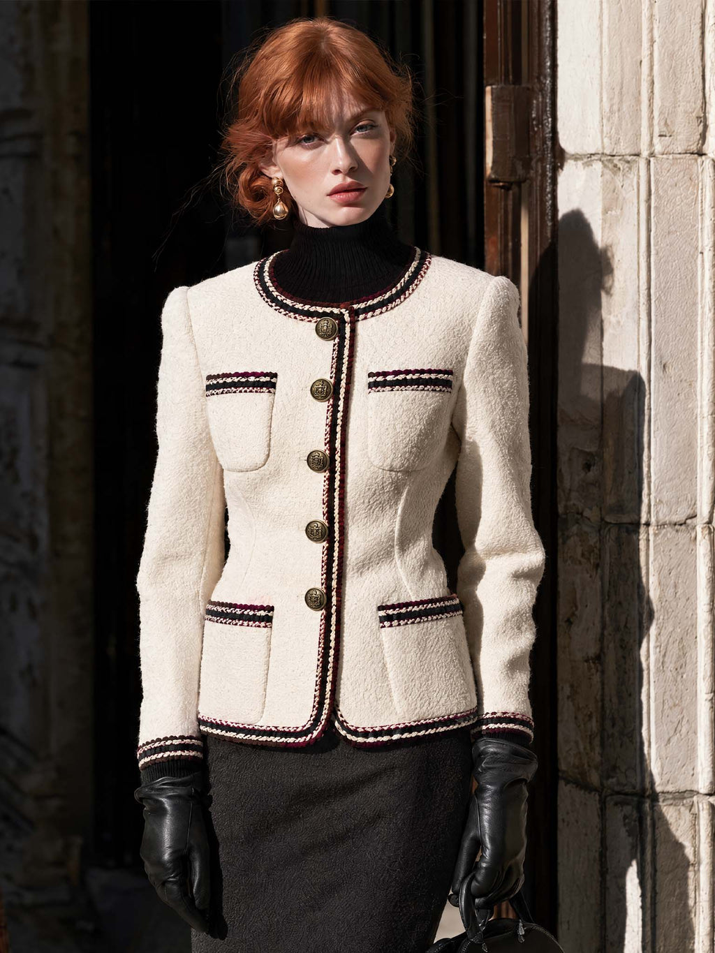 Vintage Contrast Trim Tweed Jacket